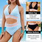 👙 S-4XL Magas Derekú Hasformáló Színblokk Bikini Szettek – Kifogástalan Sziluett
