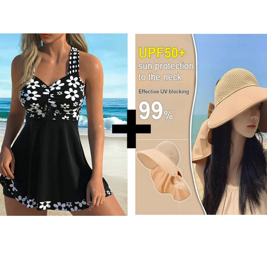 👙Női virágos egyrészes fürdőruha (rövidnadrággal)