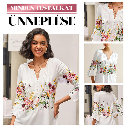 Női virágmintás V-nyakú póló☀️ Nyári kiárusítás – 🔥40% kedvezmény!🔥