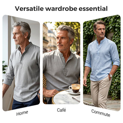 🌞 Férfi Pamut-Len Elegáns Ujjú Ing – Lélegző Anyag, Modern Fazon