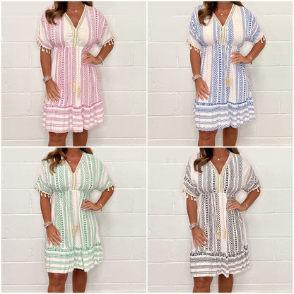 2025💝Pamut Comfort Alkalmi nyomtatott V-nyakú ruha