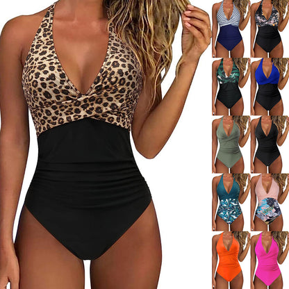 👙 Szexi Hátkivágásos Fürdőruha – Redős Hasrész, Nyakpántos Dizájn ✨