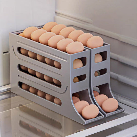 🍳✨ 4-Szintű Billenő Tojástartó: Automatikus Gördülés és Helytakarékos Tárolás! 🛒