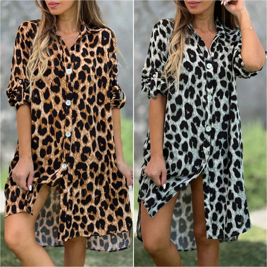 😍Túlméretezett leopárd mintás ing ruha