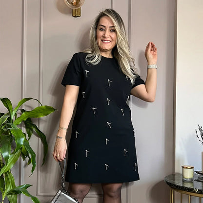 💕Női strasszokkal díszített rövid ujjú ruha