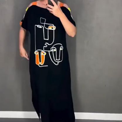 【S-4XL】💟Női divat nyomtatott rövid ujjú ruha