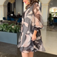 👗Folyó kerek nyakú ruha hosszú ujjakkal és nyomtatással
