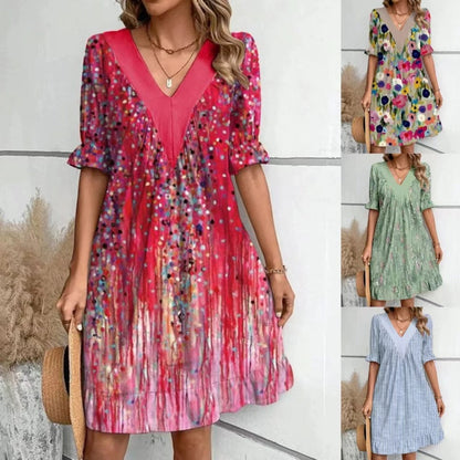 💕Korlátozott ideig 50% kedvezmény💕Női V-nyakú Flowy miniruha