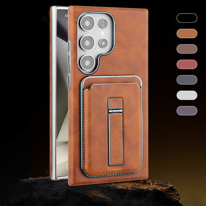 Samsung S23-S25 Eredeti bőr telefontok Mágneses kártya tok + rejtett állvány