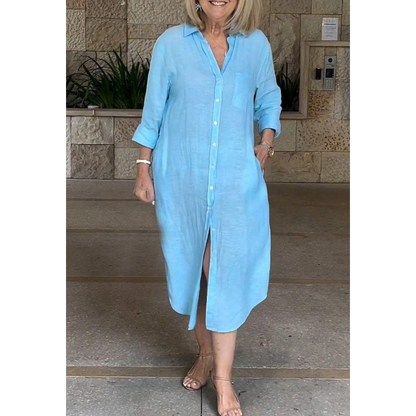 🔥Női alkalmi laza pamut-vászon hosszú ingruha