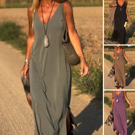 【S-4XL】Női Maxi Cami ruha V-nyakú dekoltázzsal