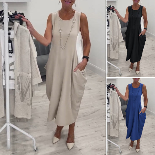 💖UTOLSÓ NAPI PROMÓCIÓ - 50%OFF💖Egyszerű ujjatlan ruha zsebekkel
