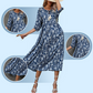 ☀️【S-XL】🌸Elegáns női virágmintás V-nyakú hosszú ruha