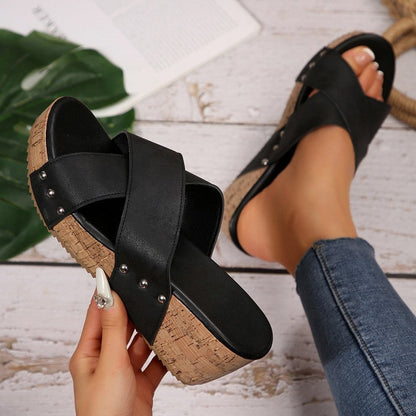 💖Korlátozott Eladó 65% OFF💖Női Divat Keresztpántos Vastag ék sarok szandálok