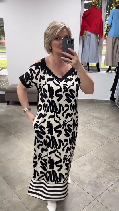 🔥 V-nyakú légáteresztő csíkos csíkos divatos ruha