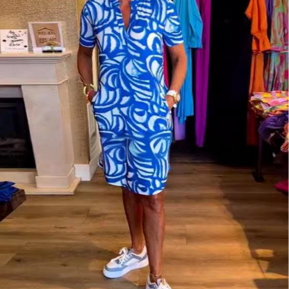 Rövid ujjú nyomtatott V-nyakú divat ruha