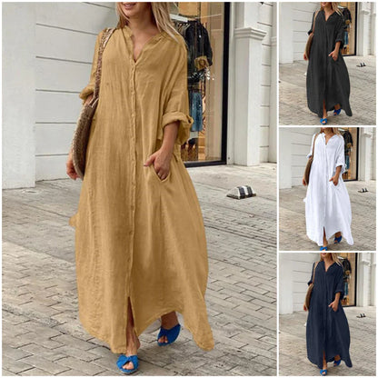 Női laza hosszú ingruha zsebbel