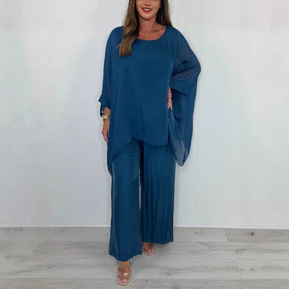 👗Elegáns alkalmi sifon együttes és széles szárú nadrág