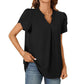 【M-2XL】💖👚Női V-nyakú egyszínű egyszínű rövid ujjú felső