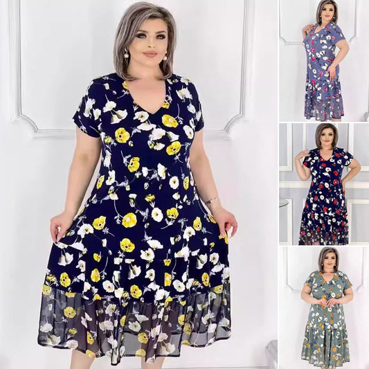 🌸Divatos női ruhák v-nyakú és virágmintás nyakkivágással