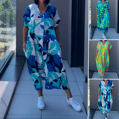 🌿Női alkalmi elegáns elegáns nyomtatott V-nyakú ruha