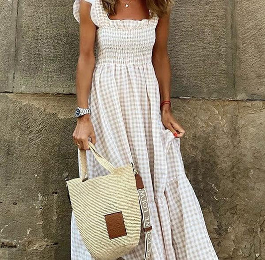 Singing Solo Multi kockás Smocked Bust Maxi ruha