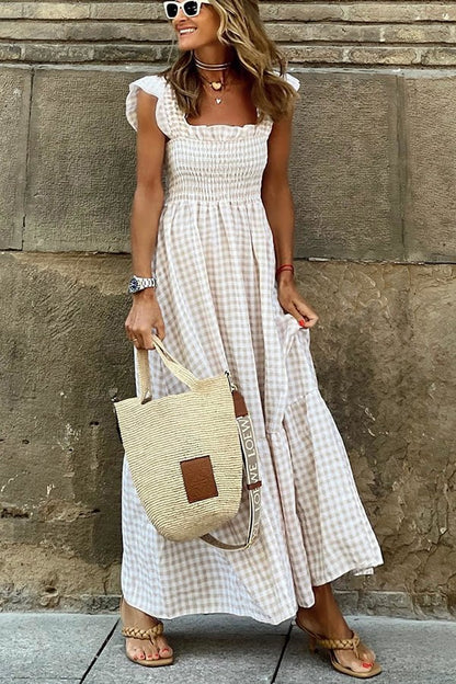 Singing Solo Multi kockás Smocked Bust Maxi ruha
