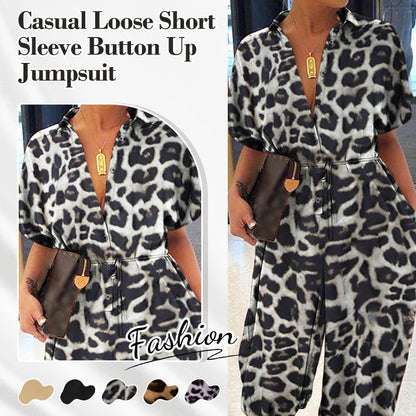 💜✨Női gomb alkalmi laza laza rövid ujjú jumpsuit