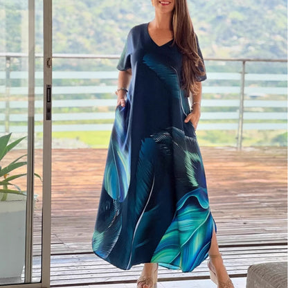 【S-4XL】👗Plusz méretű nyomtatott hosszú ruha