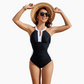 🌊 S-2XL 👙 Mély V-kivágású, karcsúsító egyrészes fürdőruha 🌞⛱️