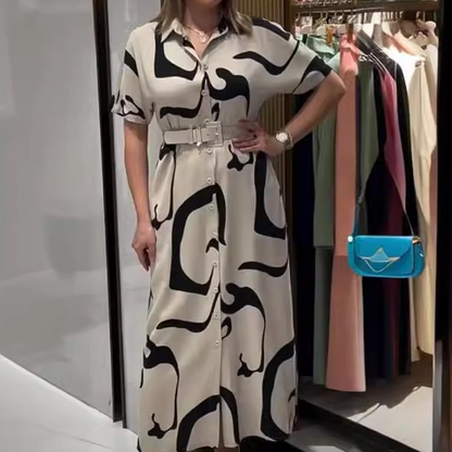 Női nyomtatott rövid ujjú hosszú ruha