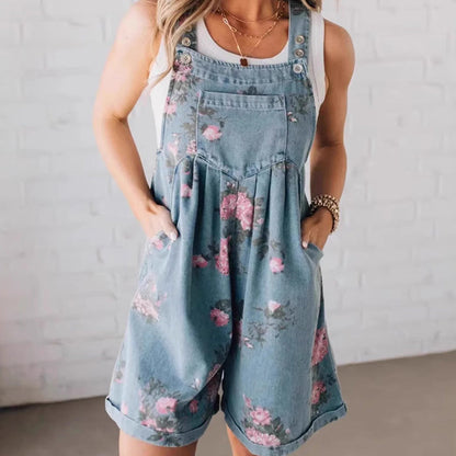 😍【S-XL】🌸2025 Új Divat🌸 Vintage Virágmintás Farmer Overall