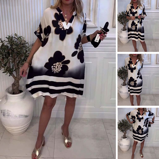 🌸Női nyomtatott laza mély V-nyakú ruha