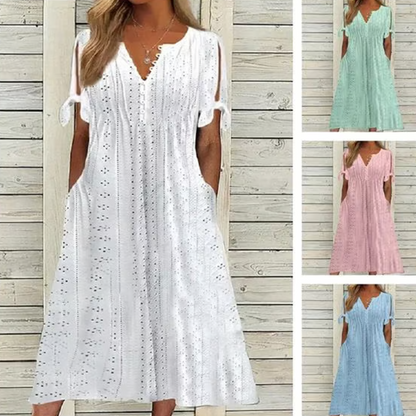 【M-3XL】👗Női elegáns V-nyakú üreges ruhák