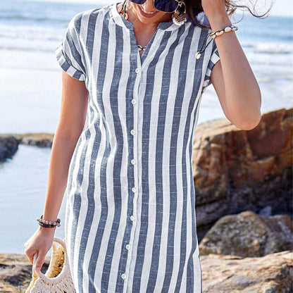 ✨【S-3XL】Női csíkos, gombos ing ruha 👗🍃