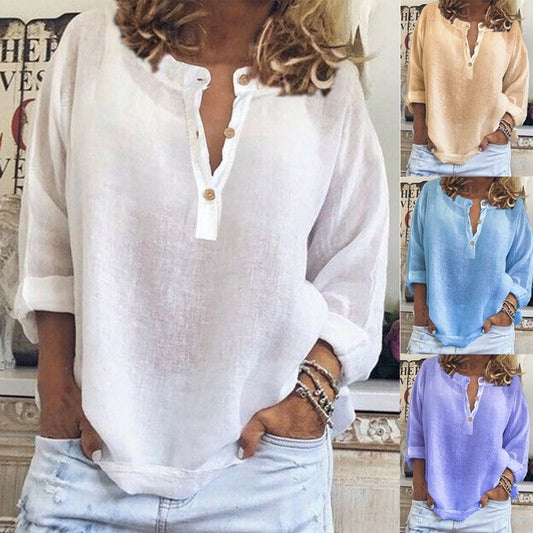 【S-2XL】🌿Stylowa damska koszula z długim rękawem, wykonana z przewiewnego lnu i bawełny – idealna na co dzień!