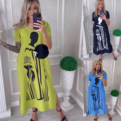 Női laza szabású, V-nyakú, hasított Maxi ruha