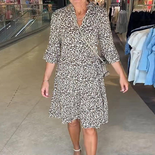 👗Női divatos leopárd nyomtatott V-nyakú laza szabású ruha