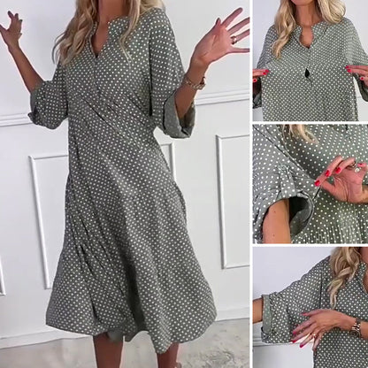 👗Női pöttyös pöttyös gomb Loose Fit ruha