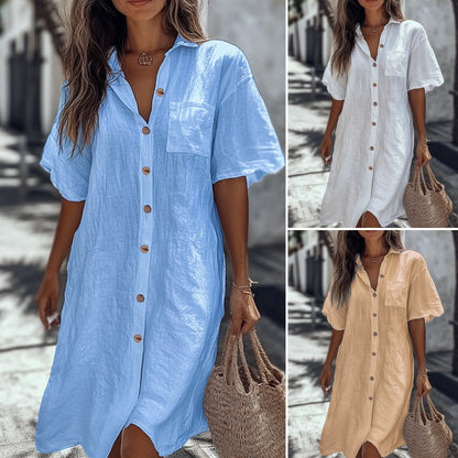 [S-4XL]👗Alkalmi lenvászon pamut ing ruha