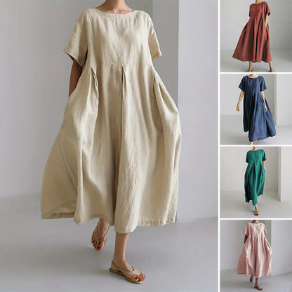 👗Női alkalmi laza, laza, kerek nyakú ruha zsebekkel