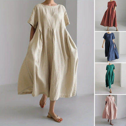 👗Női alkalmi laza, laza, kerek nyakú ruha zsebekkel