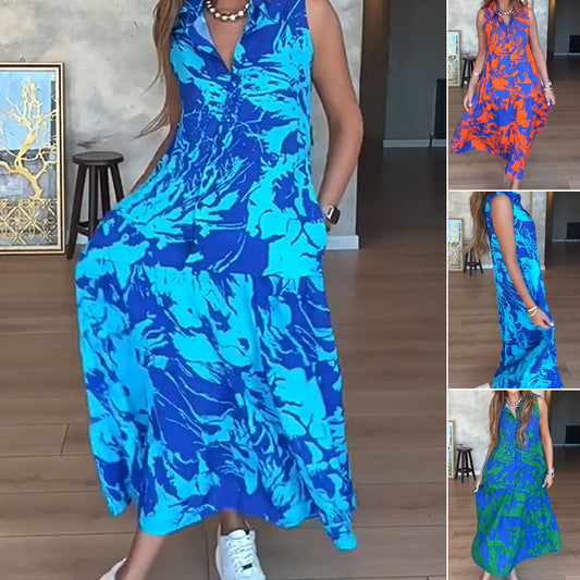🔥👗 Női divatos nyomtatott ujjatlan Maxi ruhák