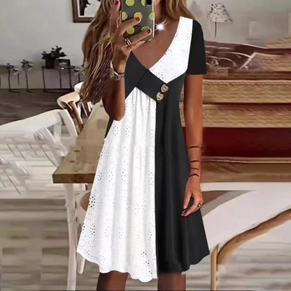 💖Női elegáns patchwork V-nyakú női ruhák