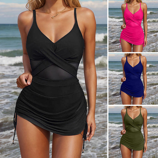 Solid Sexy Mesh Swimsuit