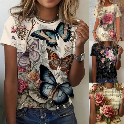 Women’s Printed Round Neck Short Sleeve Top