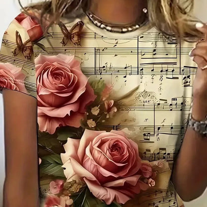 Women’s Printed Round Neck Short Sleeve Top