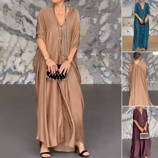 Women's Elegant V-Neck Printed Loose Dresses