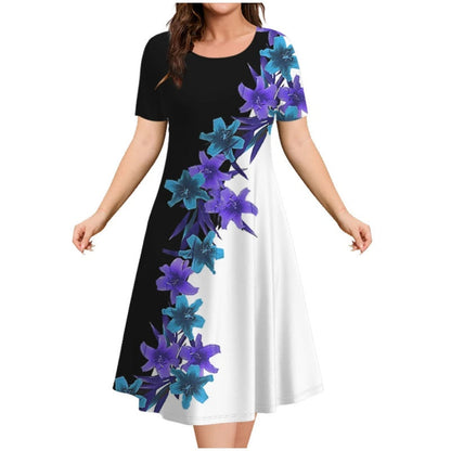 🔥 (S-4XL) 👗🌺 Női alkalmi nyomtatott rövid ujjú ruha