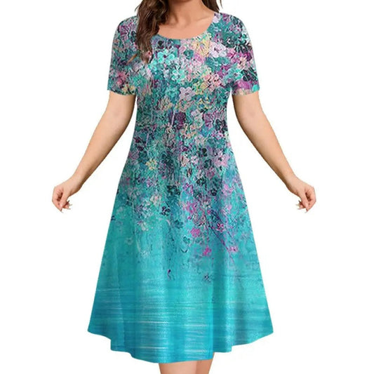 🔥 (S-4XL) 👗🌺 Női alkalmi nyomtatott rövid ujjú ruha